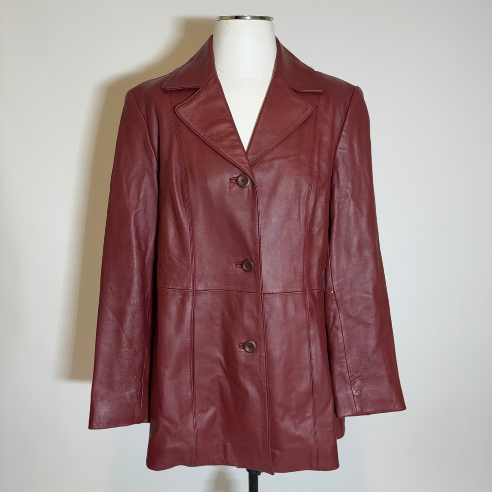 Valerie Stevens New Zealand Lambskin Merlot Leather Jacket Womens Medium VTG 90s